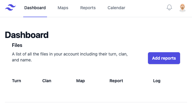 initial dashboard page